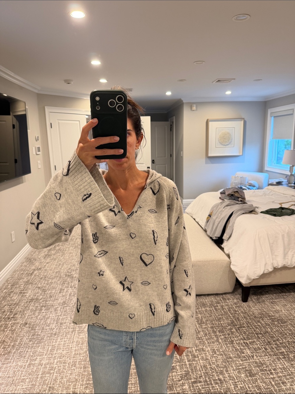 PRVLG Cashmere Black & Grey Graphic Hoodie Sweater